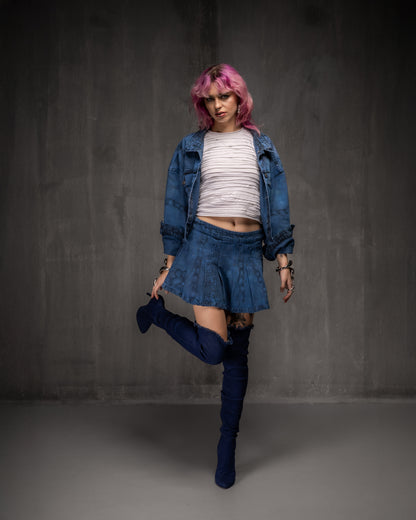 ://DENIM PRINTED COBALT SKRT