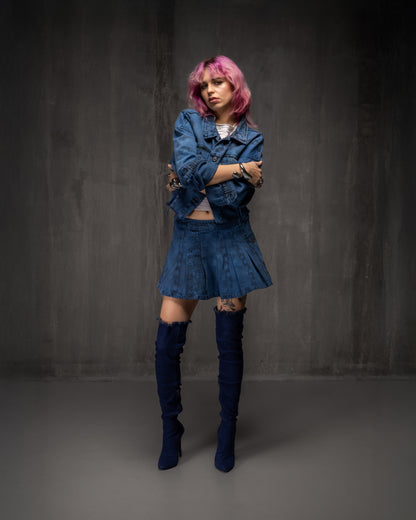 ://DENIM PRINTED COBALT JACKET